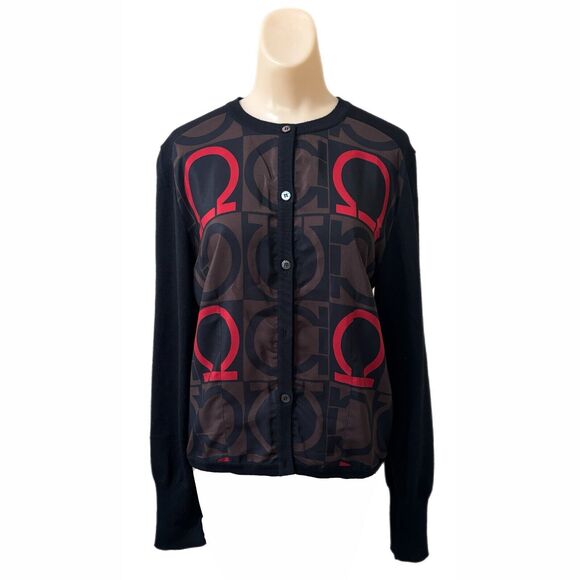 Salvatore Ferragamo Medium Wool Cardigan Sweater Designer Alpha Omega Silk Vtg